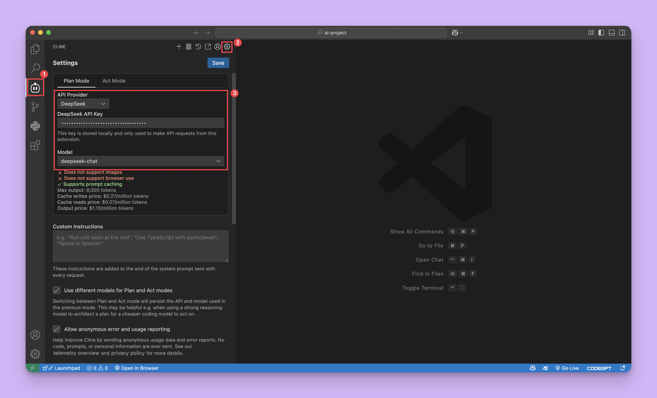 VSCode DeepSeek 配置使用