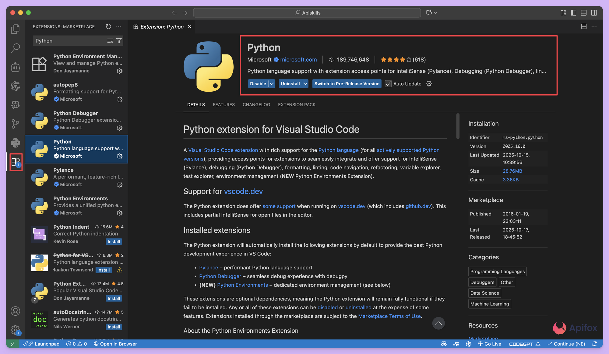 安装 Python 扩展