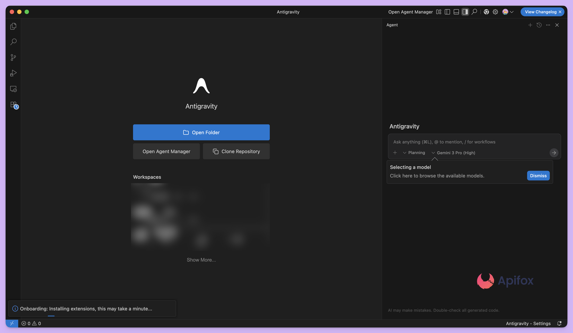 Antigravity登录成功后的主界面