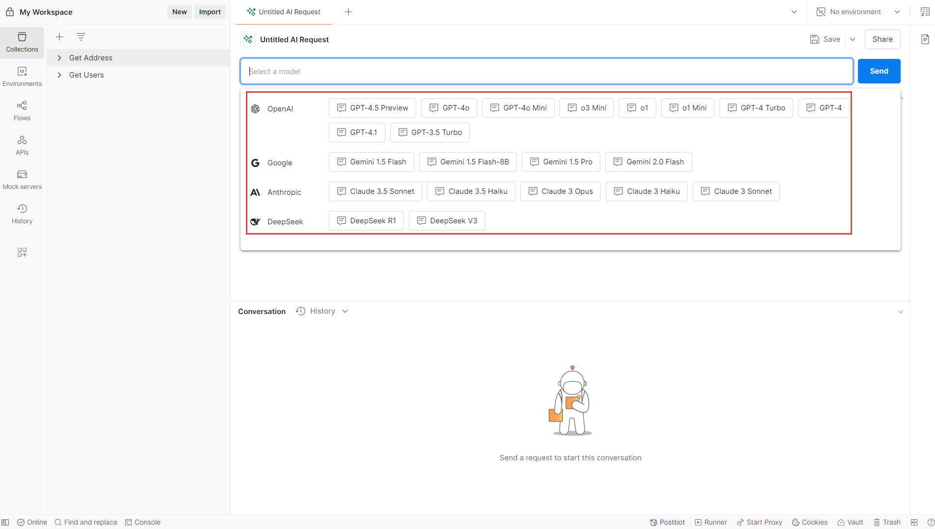 使用 Postman AI 请求功能测试 AI API 接口