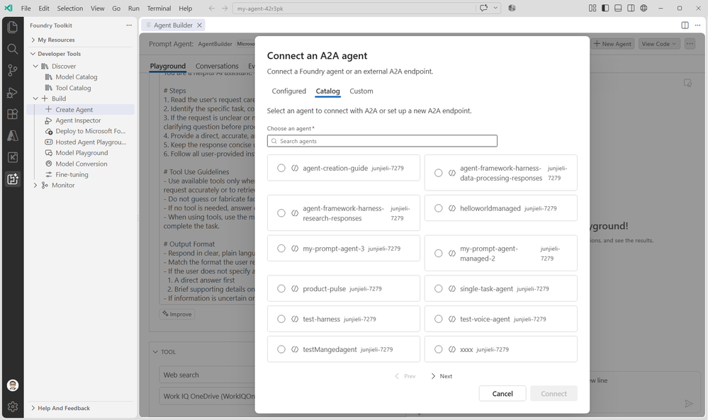 Foundry Toolkit 重新设计的 Create Agent 页面截图