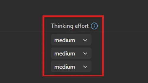 Visual Studio 中为模型选择思考强度的界面