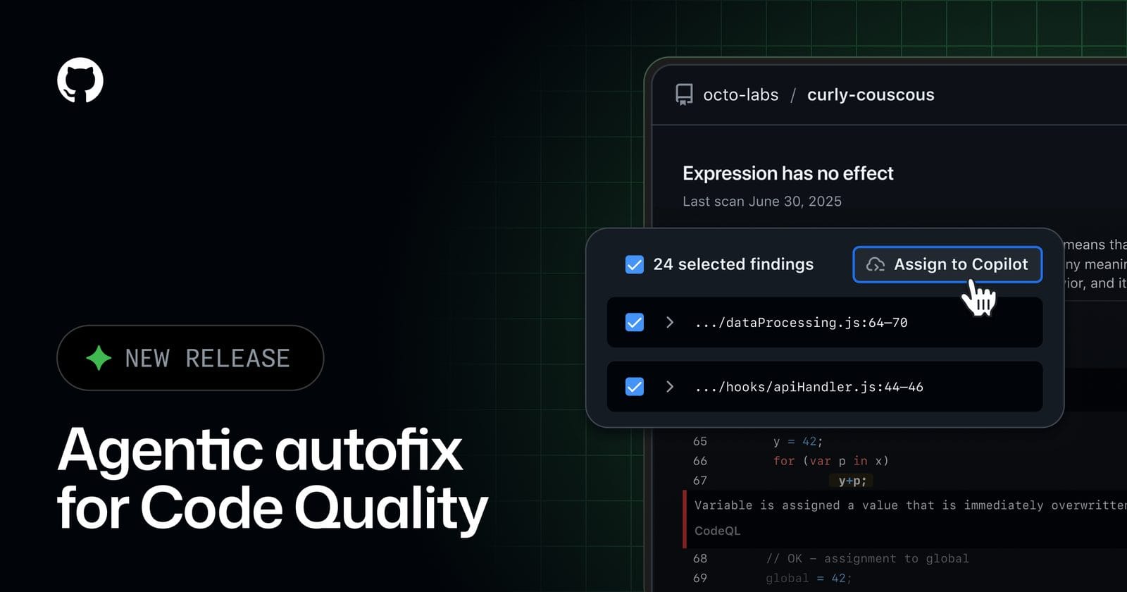 GitHub Changelog 为 Code Quality Agentic autofix 更新准备的官方题图
