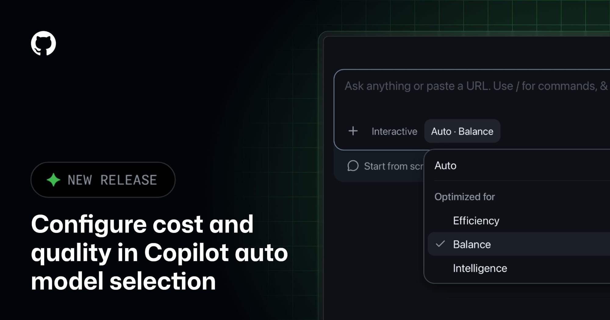 GitHub Changelog 社交图：Configure cost and quality in Copilot auto model selection