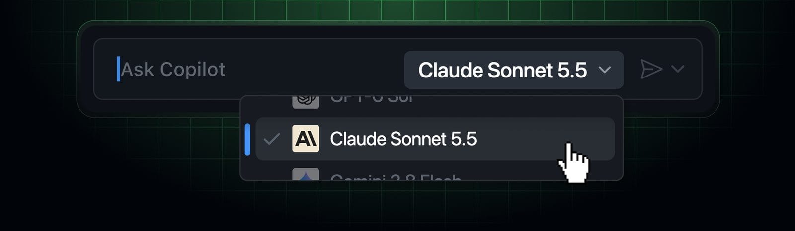GitHub Copilot 模型选择器中选中 Claude Sonnet 5.5