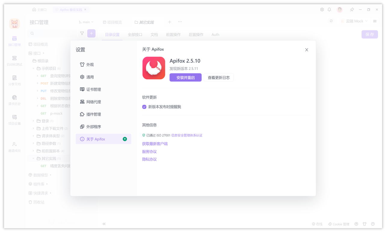 查看 Apifox 的版本信息