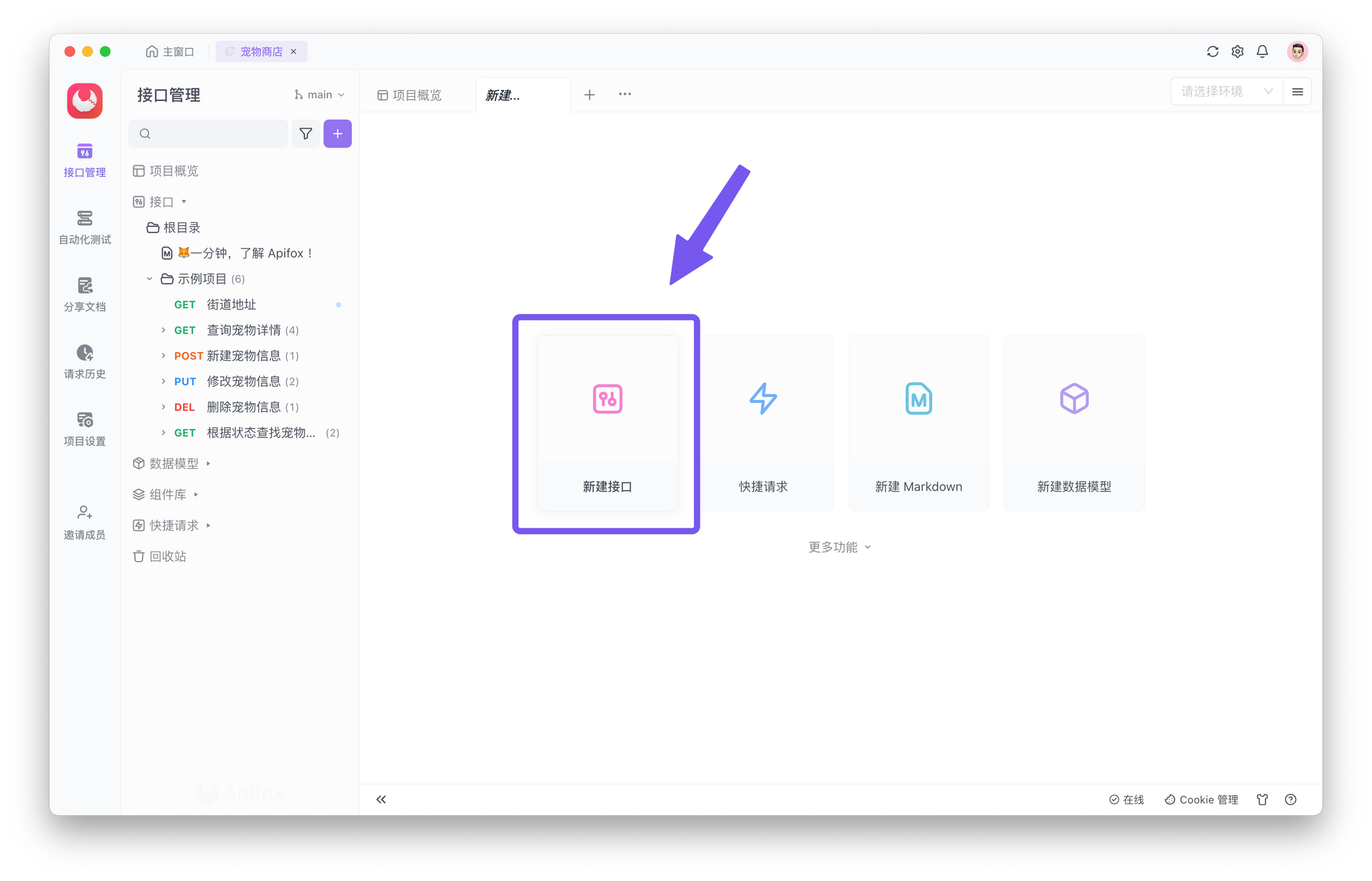 打开 Apifox 并创建一个新请求