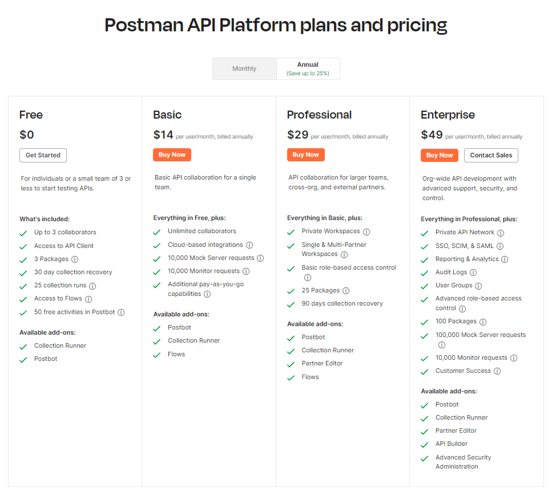 Postman 免费版与付费版的差异